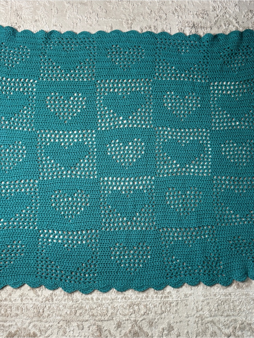 Handmade Crochet Baby Blanket w/ Hearts